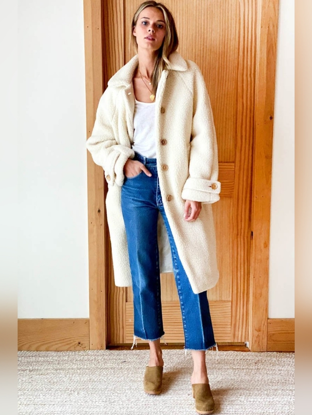 Emerson Fry Matisse Cream Sherpa Long Coat